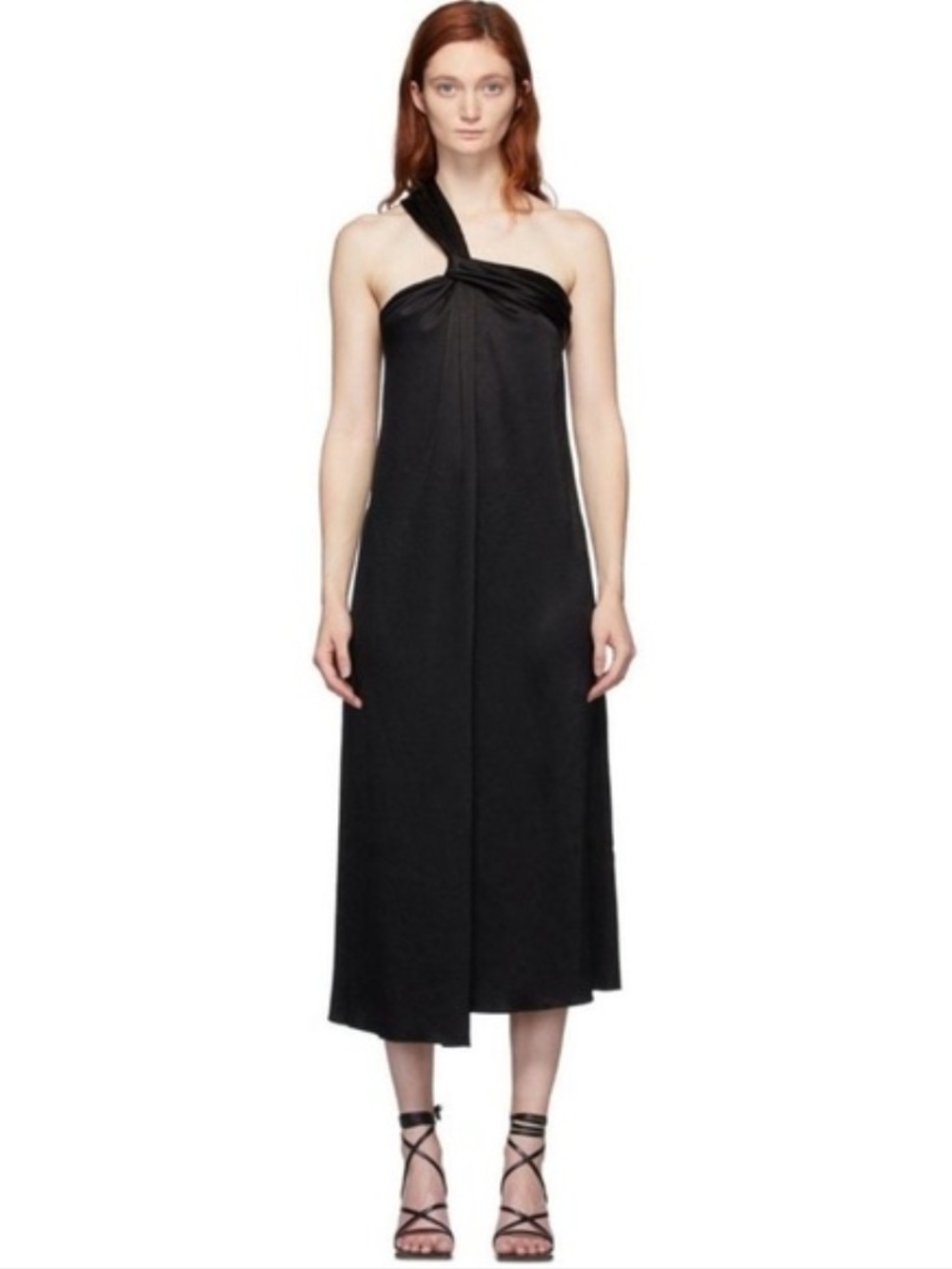 Nanushka Zena Black Satin Single Strap Dress Large Minimalist Chic